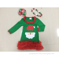 Baby solid green girls Chirstmas santa clause Dress with matching hair bows and chunky necklace set